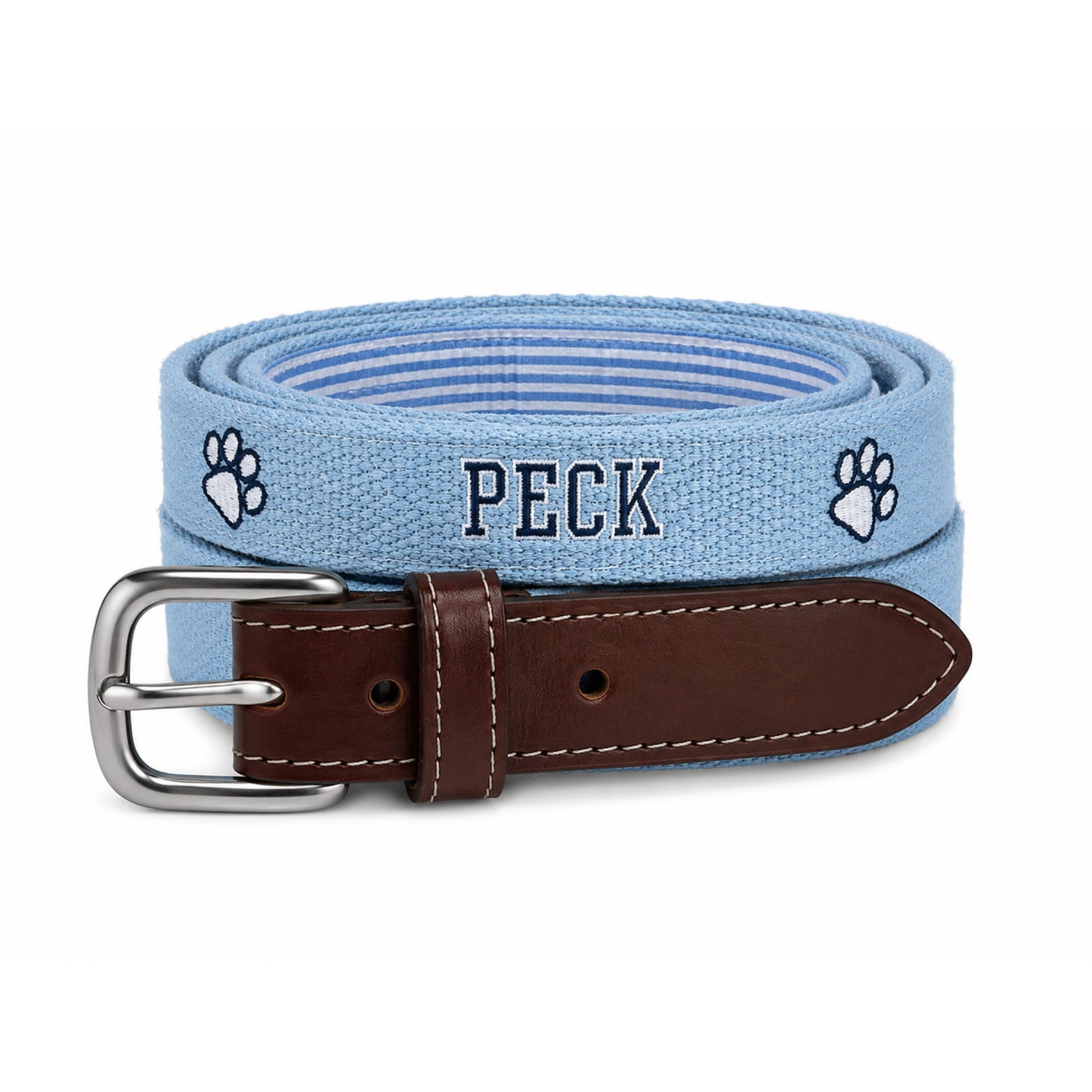 Paw Embroidered Belt - Carolina Blue