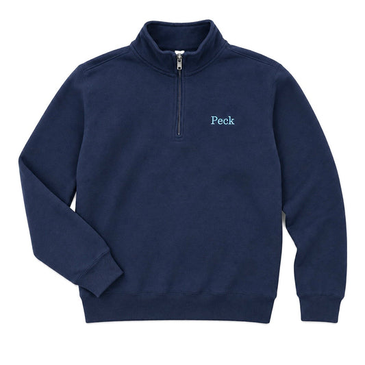 Classic Cotton Quarterzip - Navy & Light Blue Embroidery