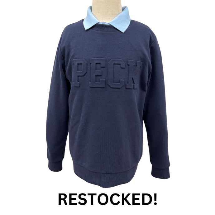 PECK Embossed Navy Crew Sweatshirt